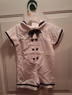 Rare Editions White and Navy Baby Sailor Romper